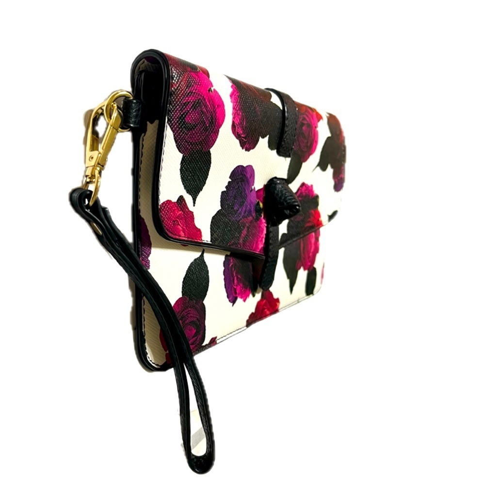 Charming Charlie Floral Rose Clutch Bag Purse Black Pink Purple Magnetic, NWOT - Picture 11 of 15
